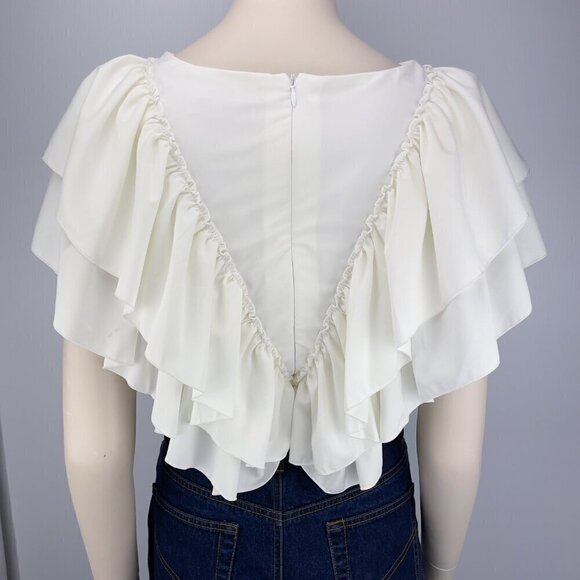 Coastal Cowgirl‎ Victorian White Blouse Flaunt Ruffles Front&Back Yakuza s S-M - Picture 9 of 15